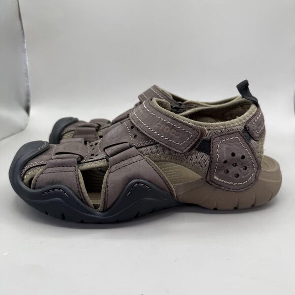 Crocs Swiftwater 202111 Leather Sport Sandals Shoes Mens Size 7 Brown Closed Toe main image 4